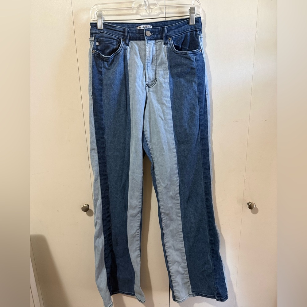 Dear John Two-Tone Blue Vertical-Panel Straight Jeans